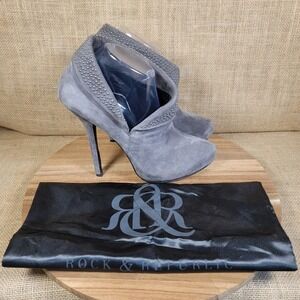 Rock & Republic Heels Womens Gray Suede Leather Studded Ankle Booties Size 9‎